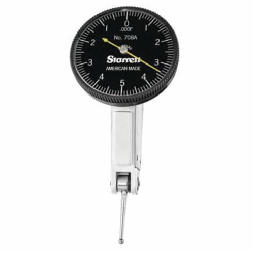Starrett® B708AZ Balanced Standard Dial Test Indicator, 0.01 in Measuring, 0 to 5 to 0 Dial Reading, Graduations 0.0001 in, 1-3/8 in Dial, 13/16 in L Tip